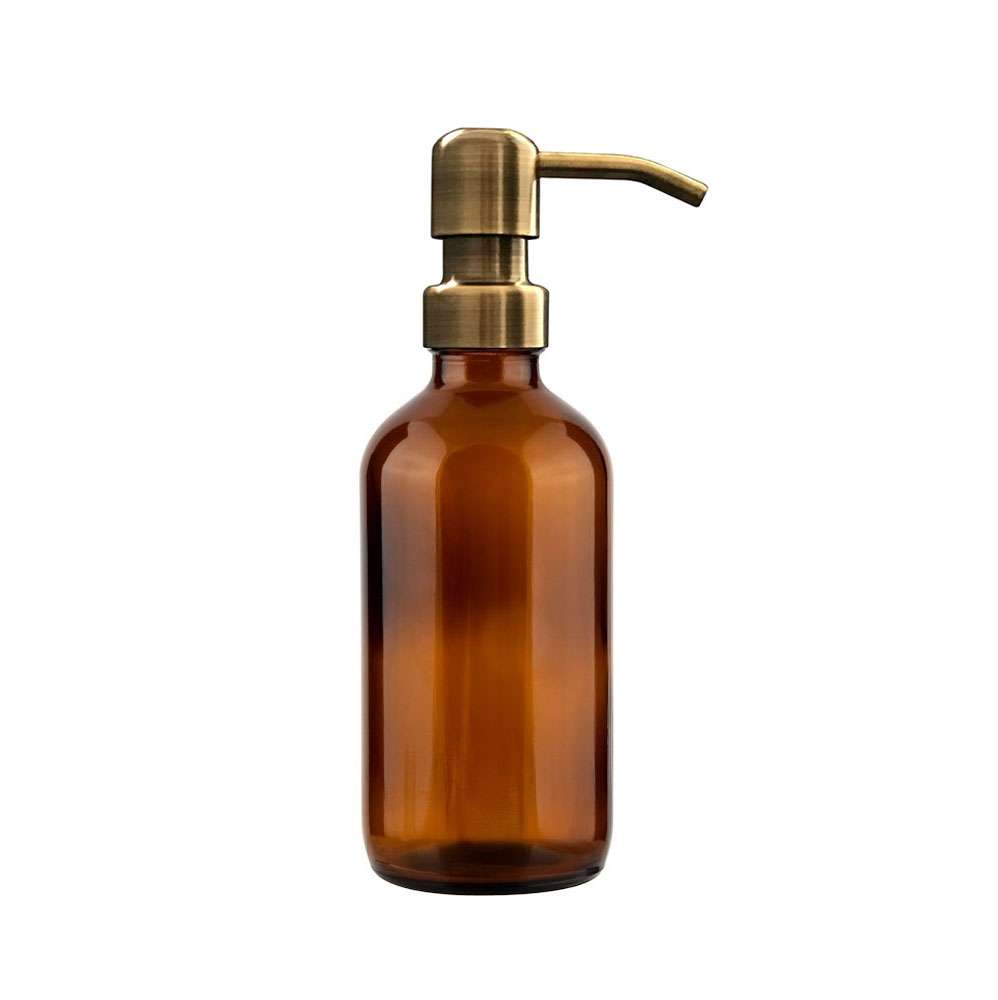 250ml Amber Glass Midi Bottle Dispenser with Brass Pump image 0