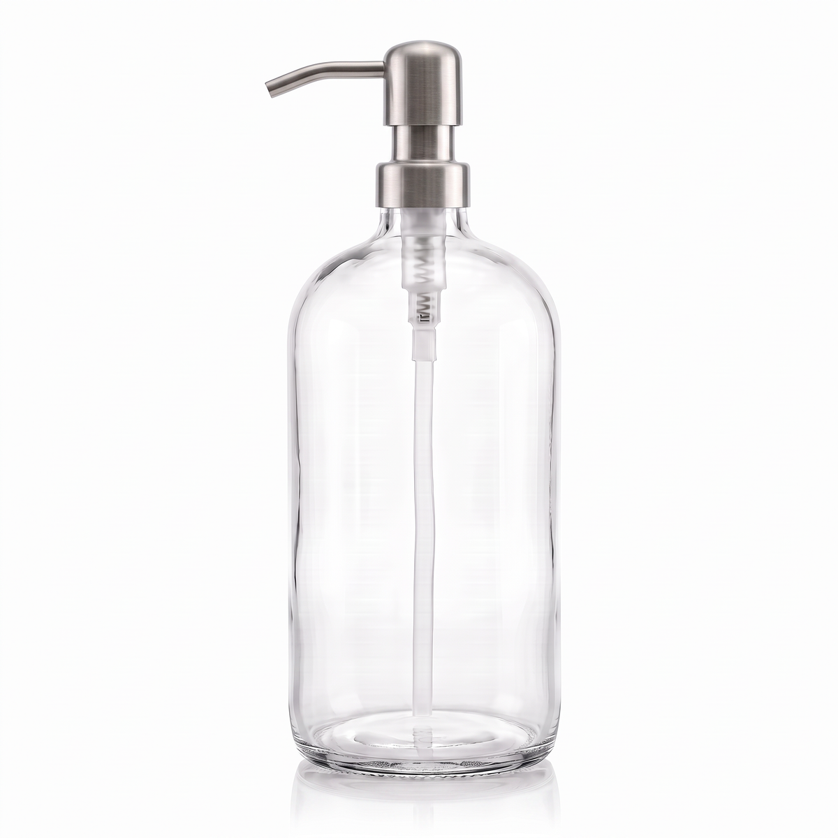 1 Litre Flint Glass Boston Soap Dispenser with Brushed Stainless Steel Metal Pump