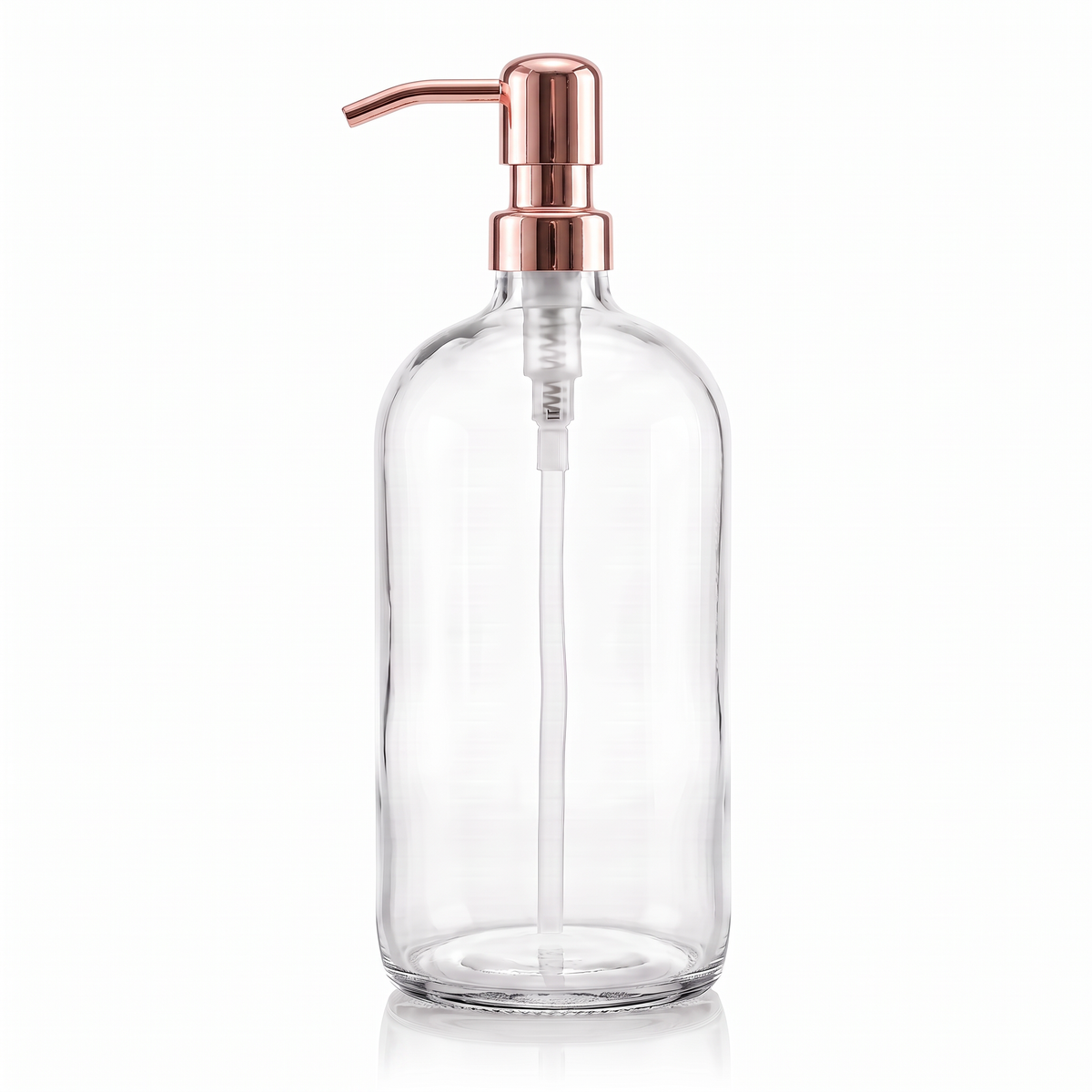1 Litre Flint Glass Boston Soap Dispenser with Rose Gold Metal Pump