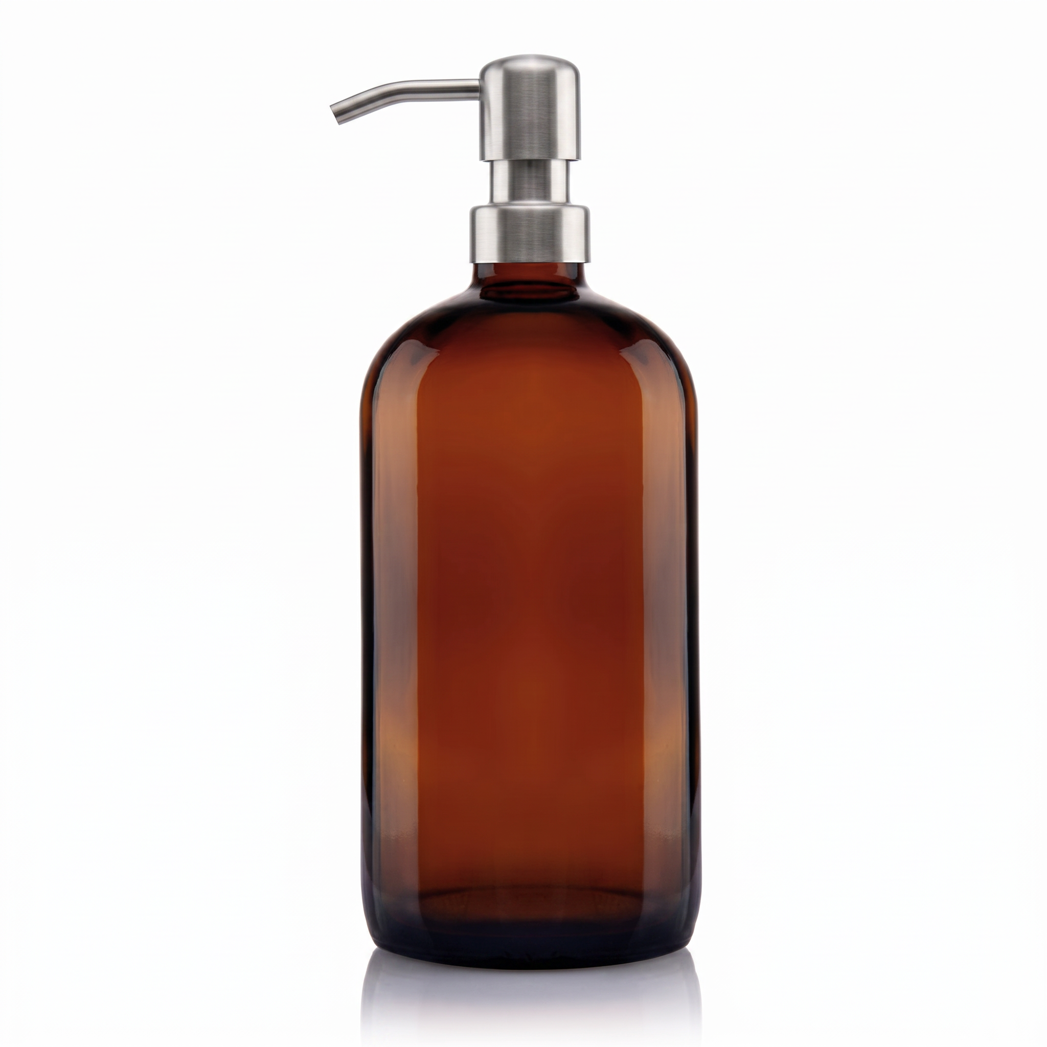 1 Litre Amber Glass Boston Soap Dispenser with Brushed Stainless Steel Metal Pump
