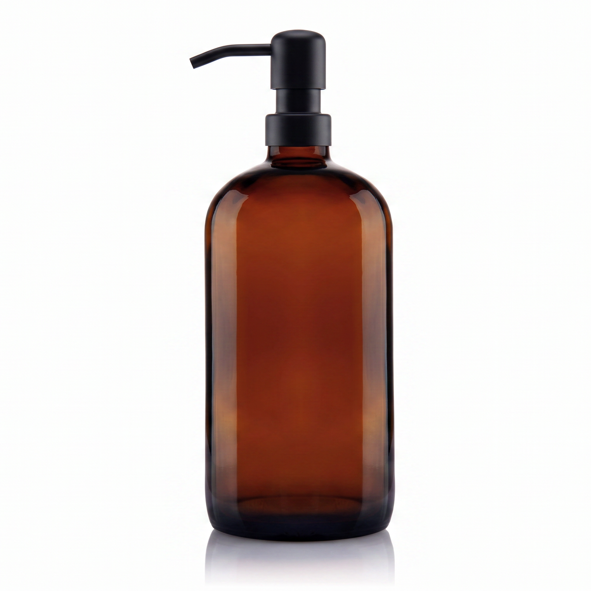 1 Litre Amber Glass Boston Soap Dispenser with Black Metal Pump