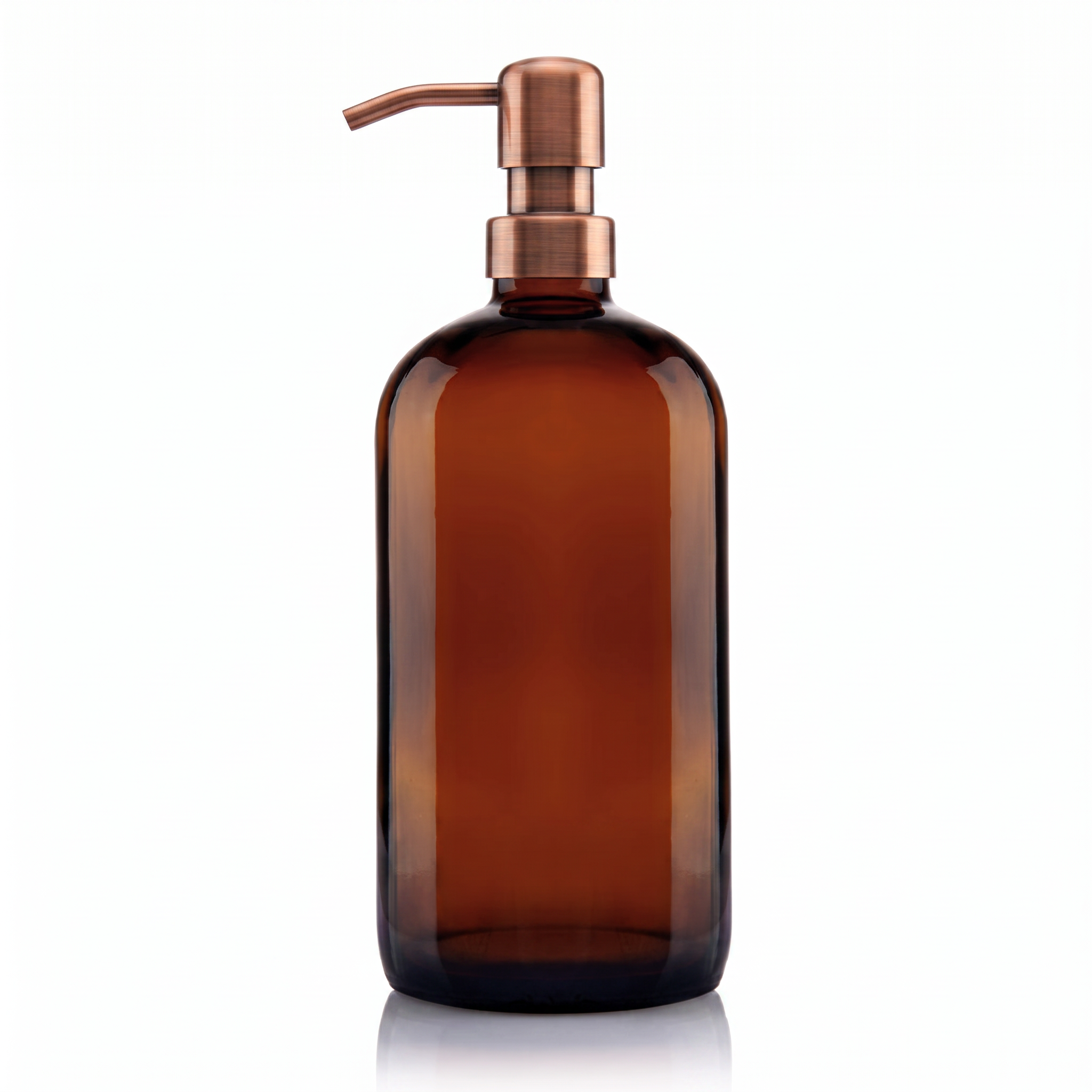 1 Litre Amber Glass Boston Soap Dispenser with Copper Metal Pump