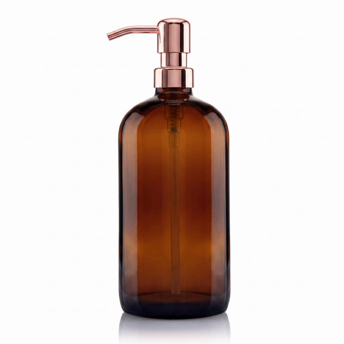 1 Litre Amber Glass Boston Soap Dispenser with Rose Gold Metal Pump