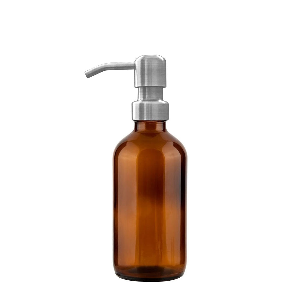 250ml Amber Glass Midi Bottle Dispenser with Brushed Stainless Steel Pump