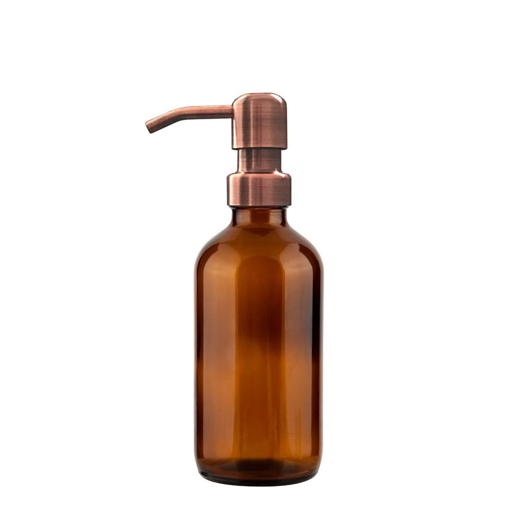 250ml Amber Glass Midi Bottle Dispenser with Copper Pump