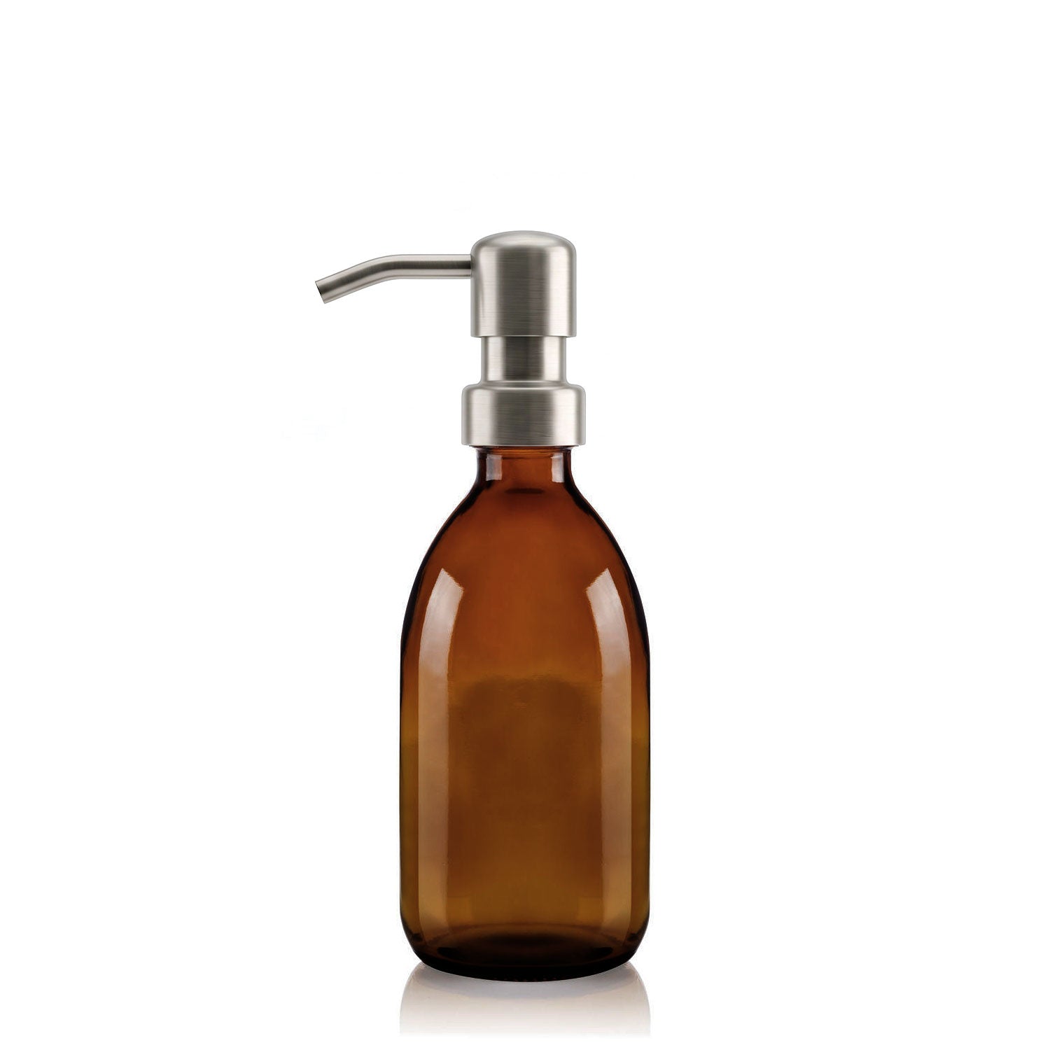 300ml Amber Glass Tulip Soap Dispenser with Brushed Stainless Steel Pump