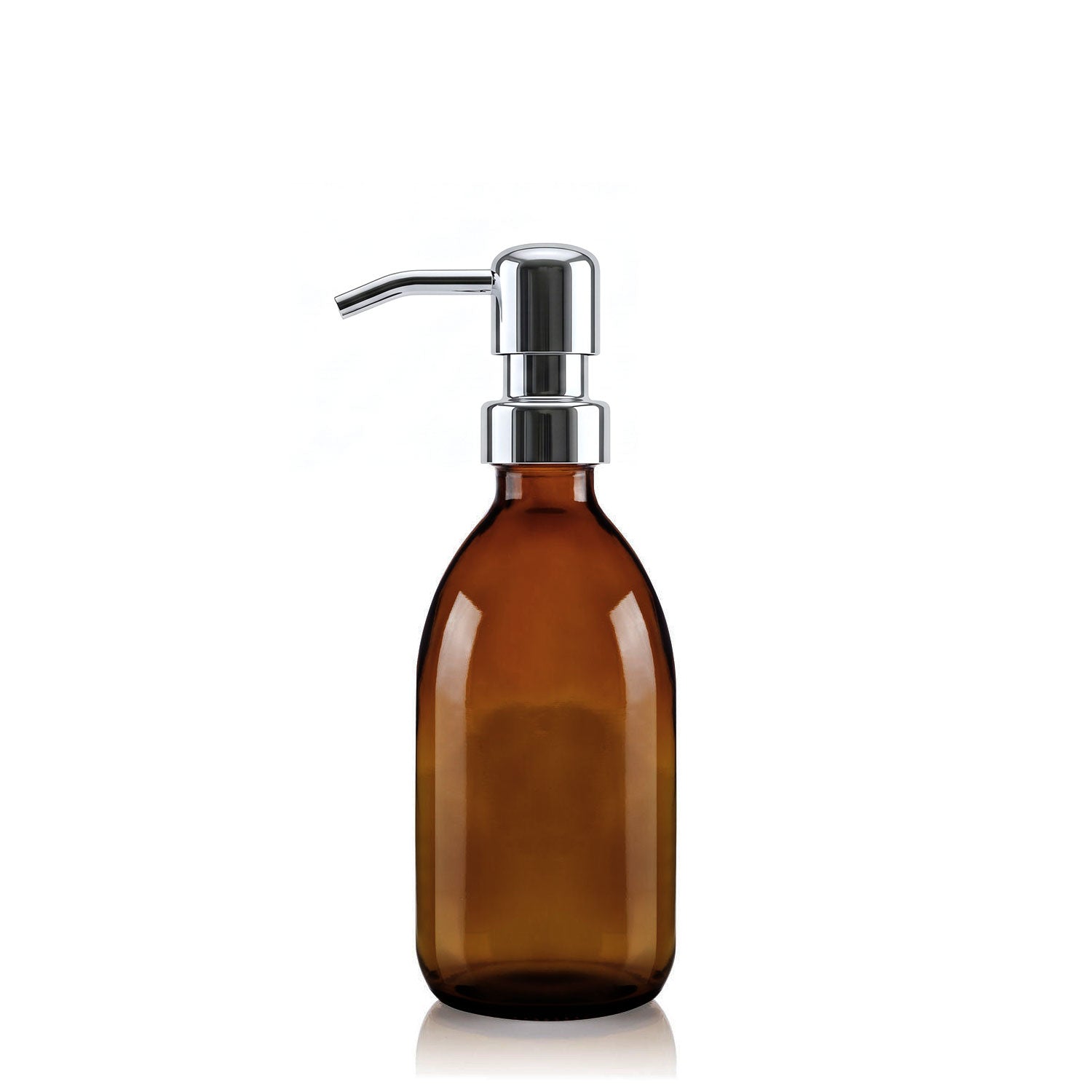 300ml Amber Glass Tulip Soap Dispenser with Chrome Pump