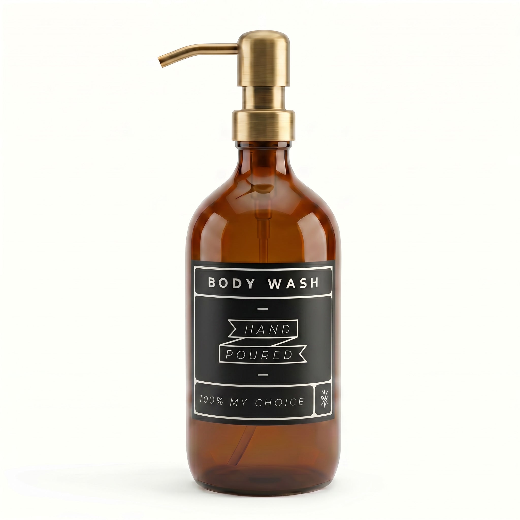 500ml Amber Glass Soap Dispenser with Body Wash Decal