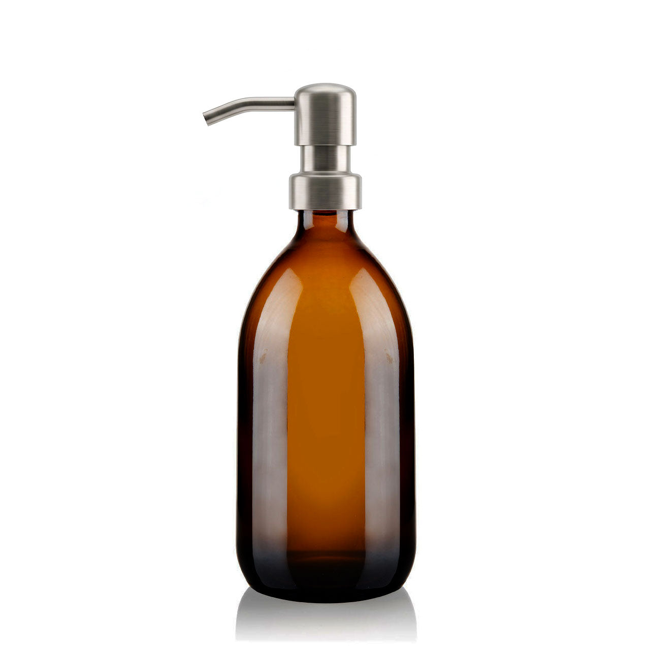 500ml Amber Glass Tulip Soap Dispenser with Brushed Stainless Steel Pump