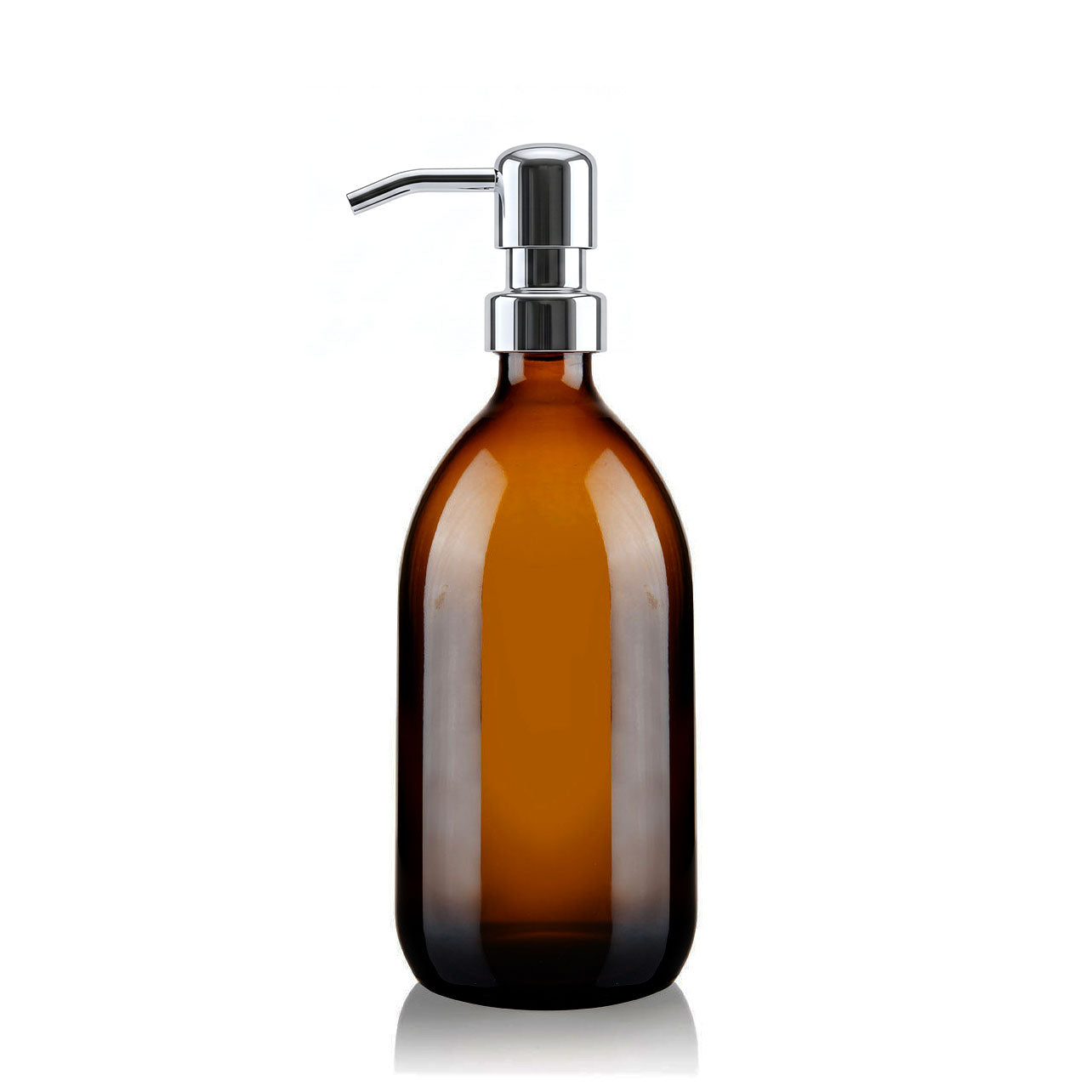 500ml Amber Glass Tulip Soap Dispenser with Chrome Metal Pump