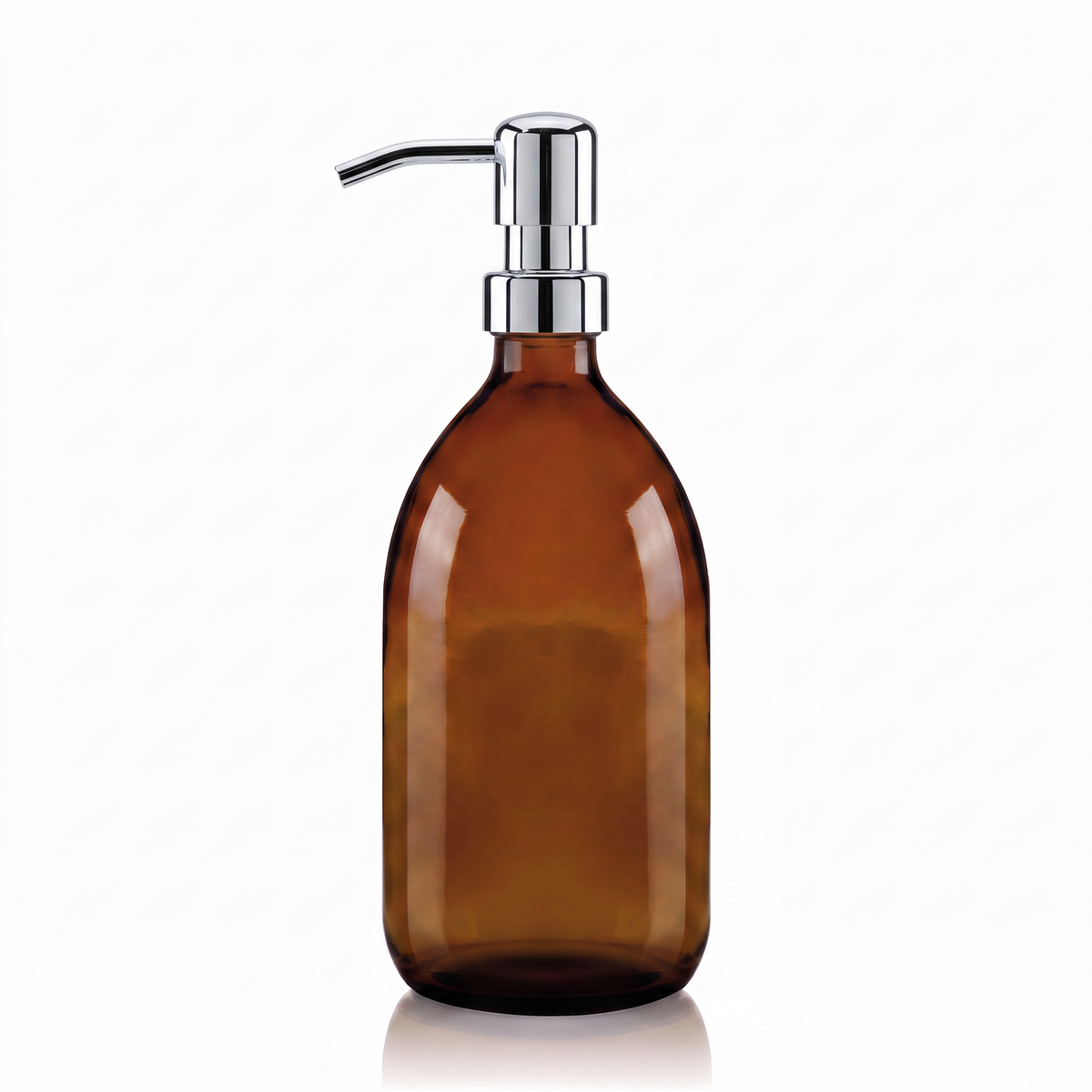 500ml Amber Glass Tulip Soap Dispenser with Chrome Metal Pump