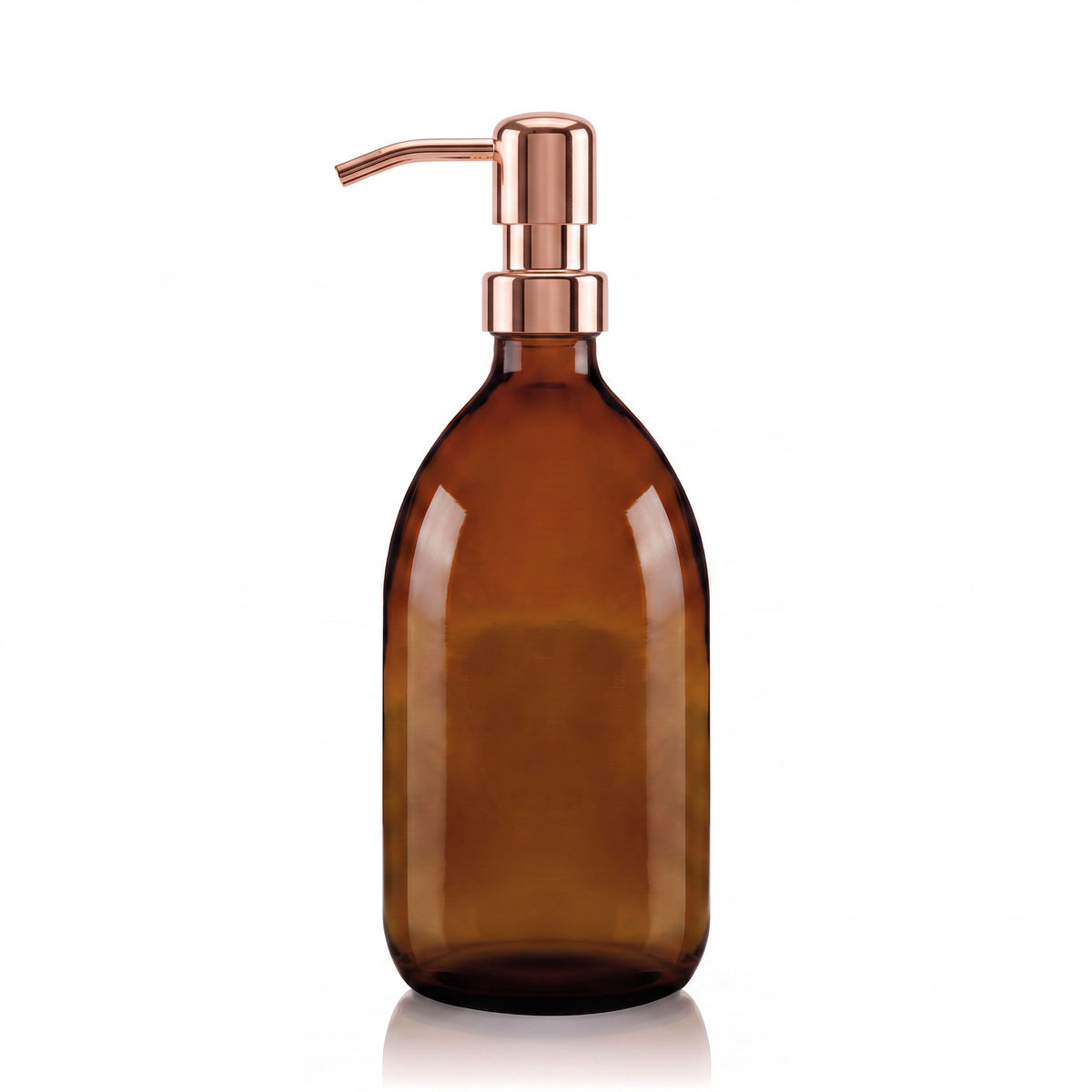 500ml Amber Glass Tulip Soap Dispenser with Rose Gold Metal Pump