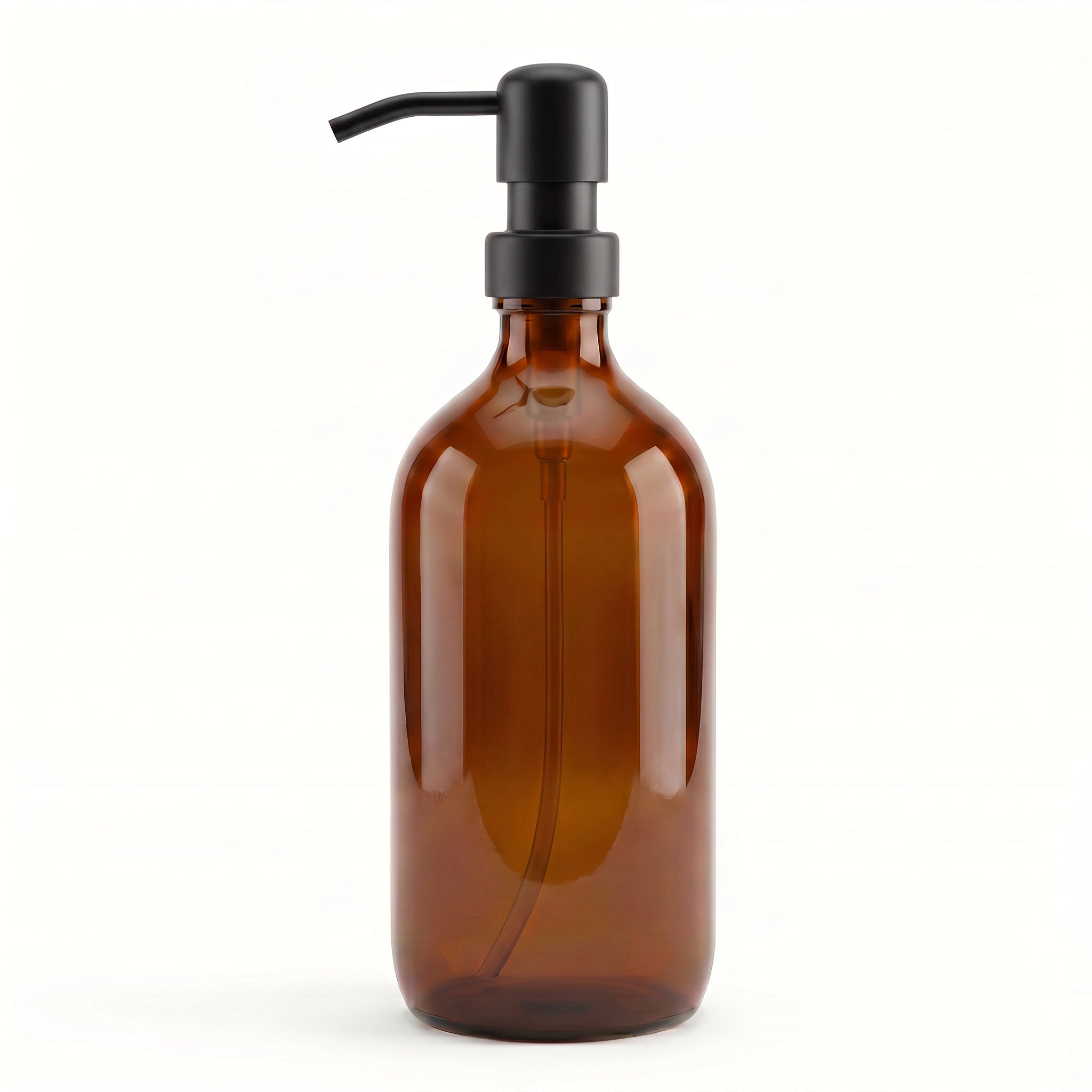 500ml Amber Glass Boston Soap Dispenser with Matt Black Pump