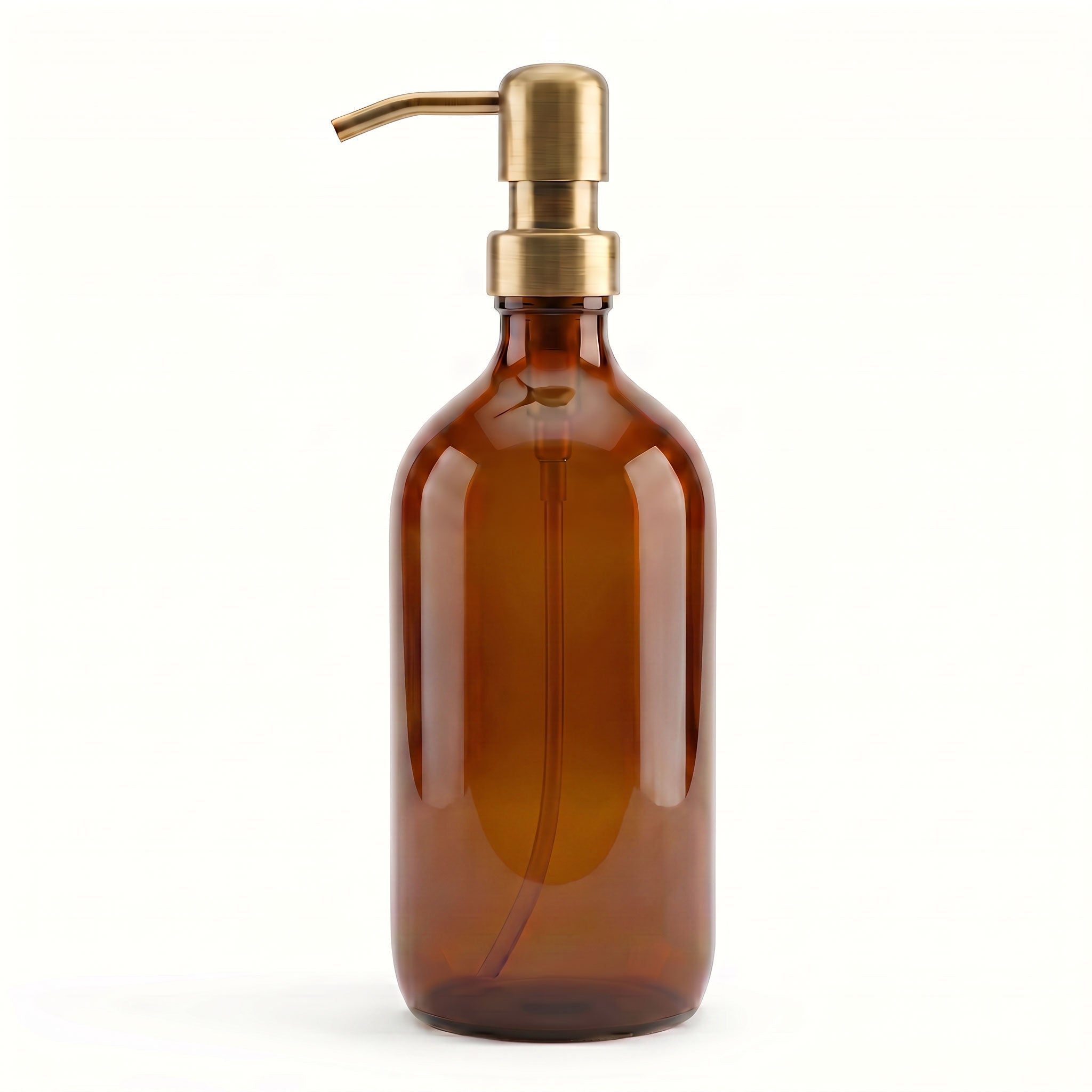 500ml Amber Glass Boston Soap Dispenser with Brass Pump