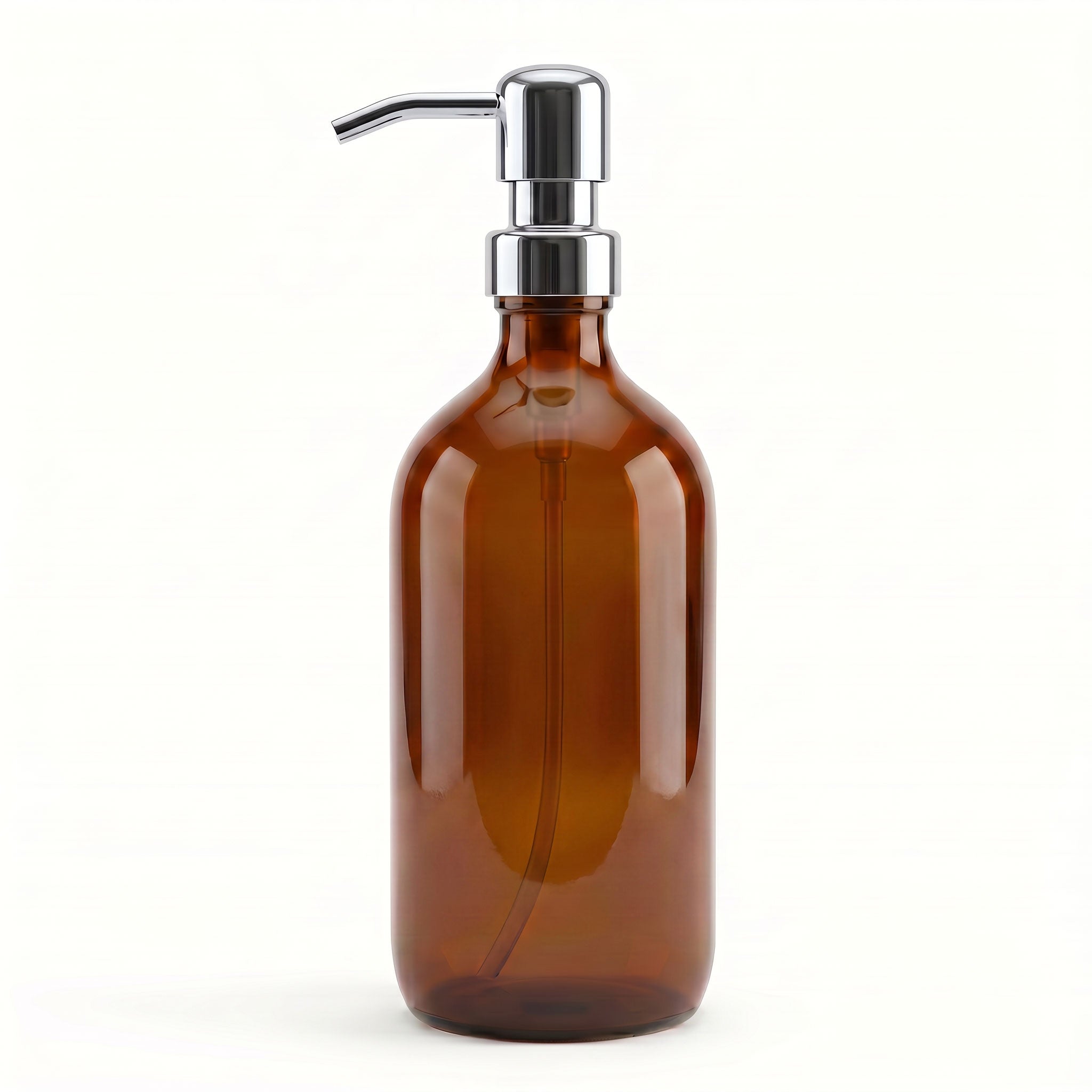 500ml Amber Glass Boston Soap Dispenser with Chrome Pump