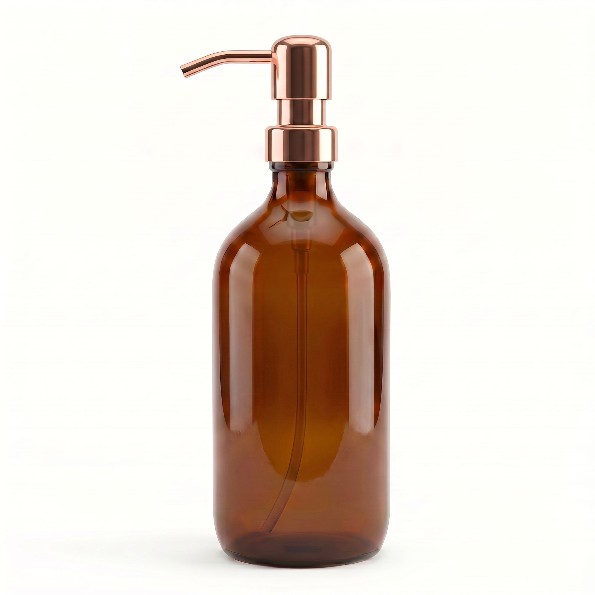 500ml Amber Glass Boston Soap Dispenser with Rose Gold Pump