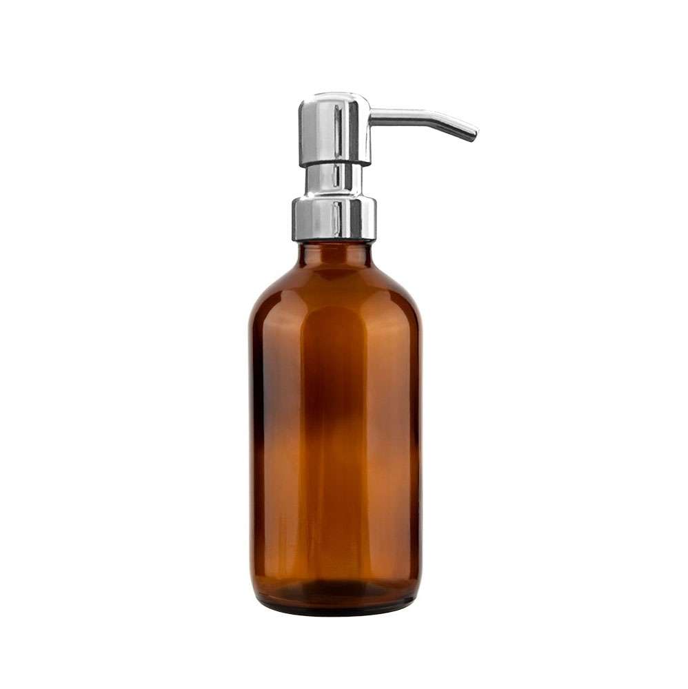 250ml Amber Glass Midi Bottle Dispenser with Chrome Pump image 0