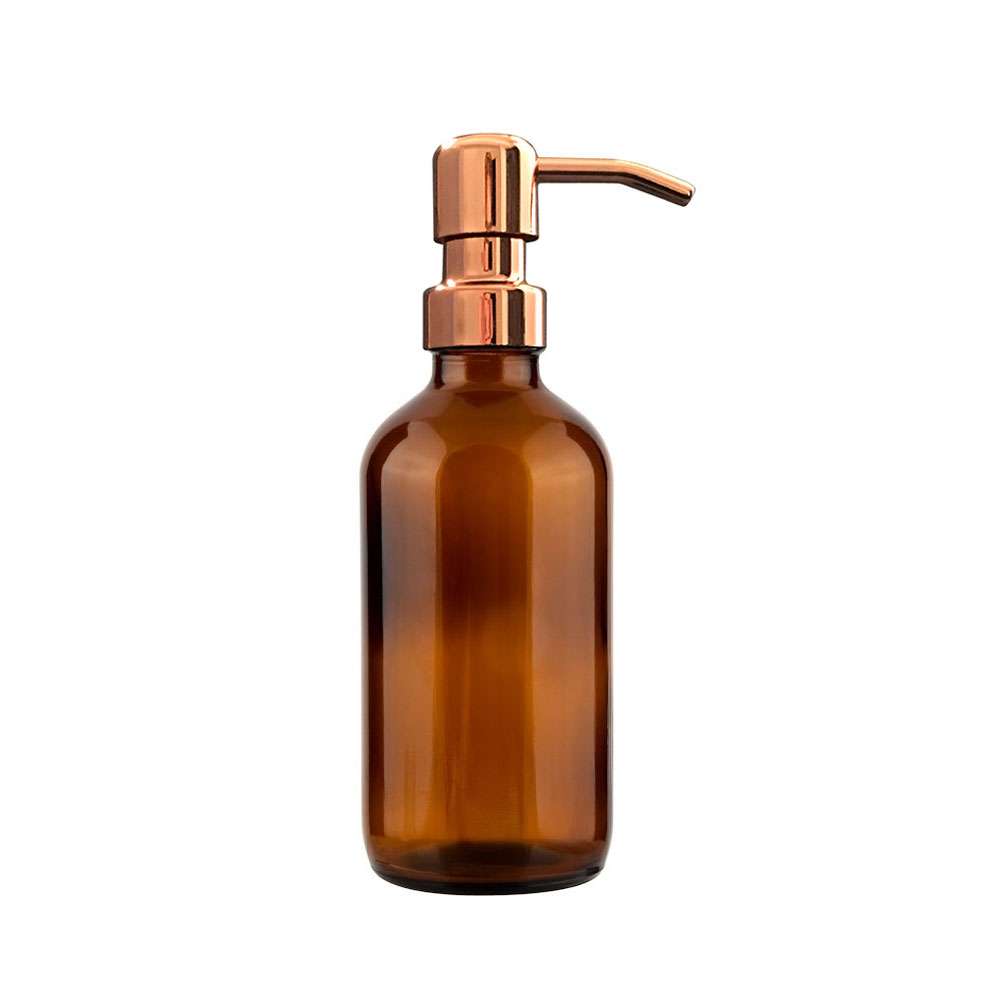 250ml Amber Glass Midi Bottle Dispenser with Rose Gold Pump image 0