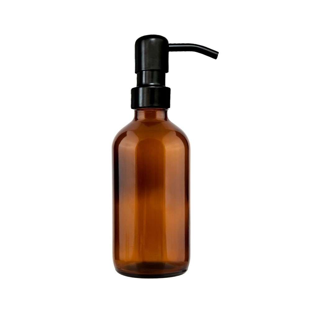 250ml Amber Glass Midi Bottle Dispenser with Matt Black Pump image 0
