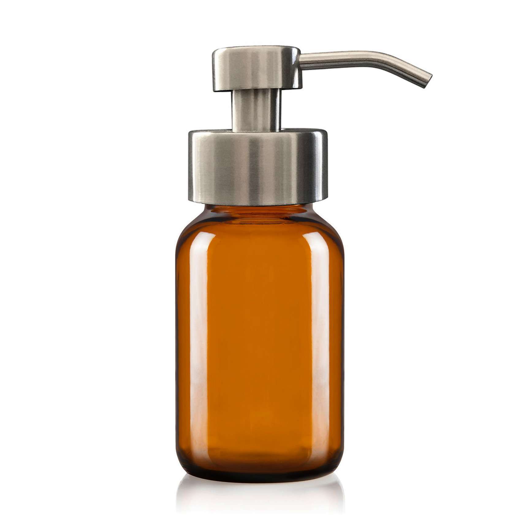 250ml Amber Glass Foaming Soap Dispenser with Brushed Stainless Steel Pump image 0