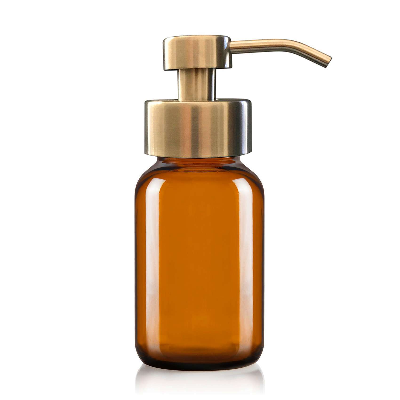 250ml Amber Glass Foaming Soap Dispenser with Brass Pump image 0