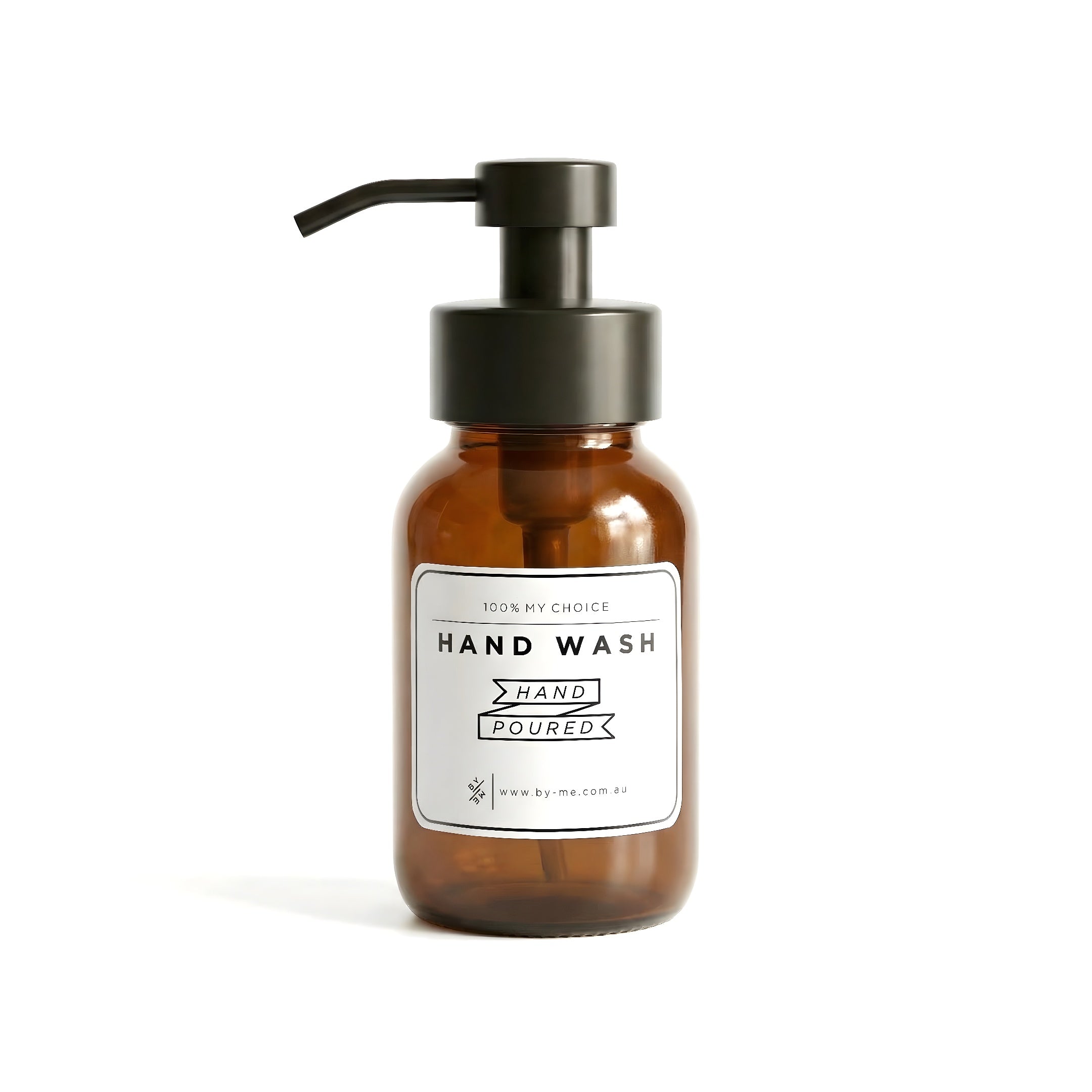 250ml Amber Glass Foaming Soap Dispenser with Matt Black Pump & Decal